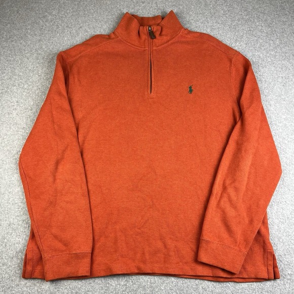 Polo Ralph Lauren Sweater Men's Size Large 1/4 Zip Orange Green Pony Casual - Picture 1 of 7
